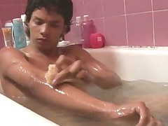 tanned latino gay hunks masturbating horny in bath