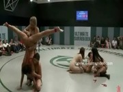 Wild nasty lesbians fuck after wrestling